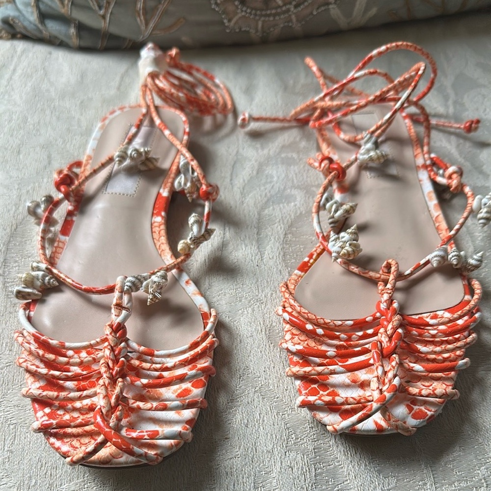 Mango MNG Orange Strappy Shell Sandals with Cage Design size 6.5 - Picture 5 of 10